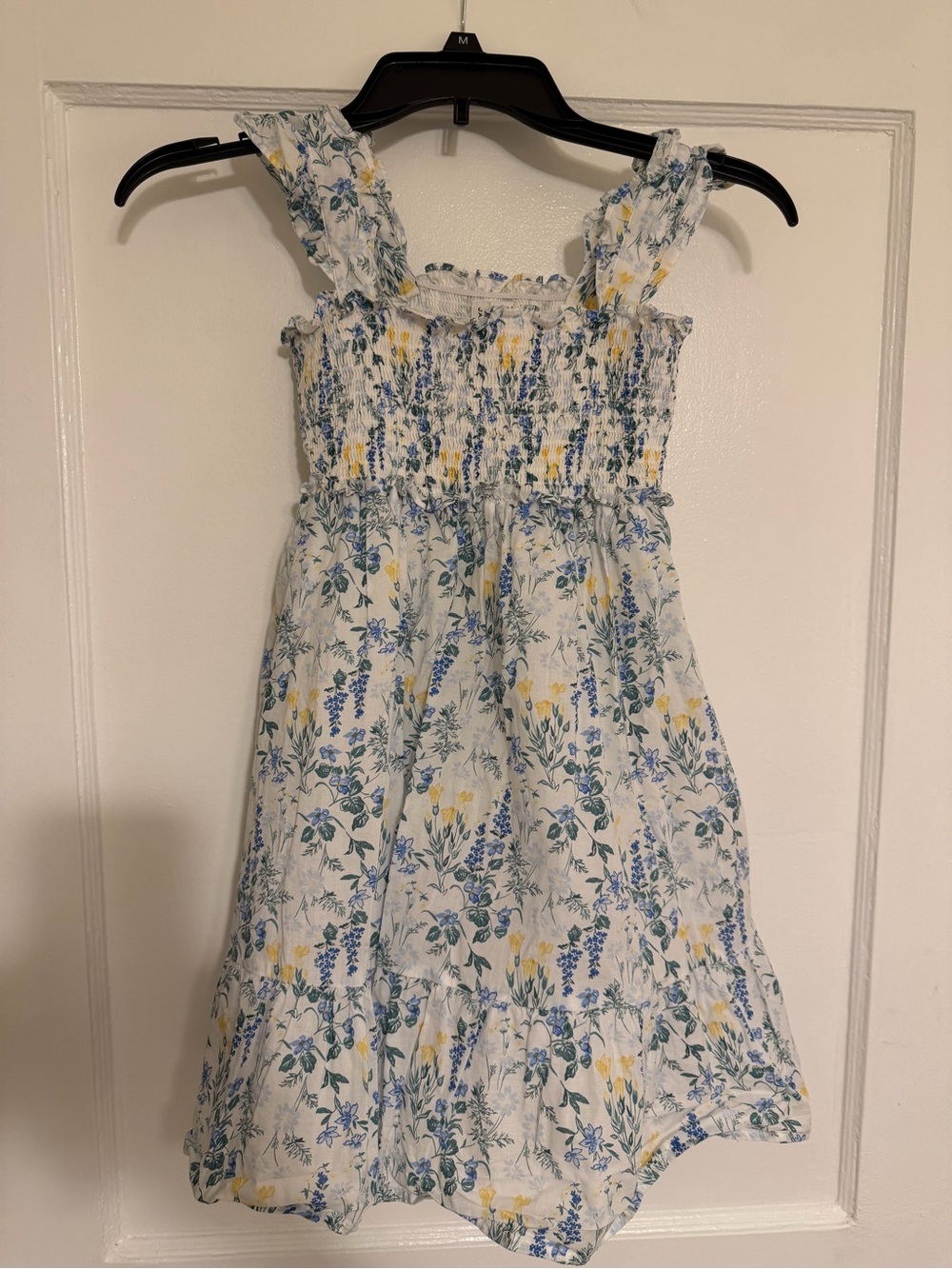 Janie and Jack White Floral Smocked Sundress with Blue & Yellow Flowers